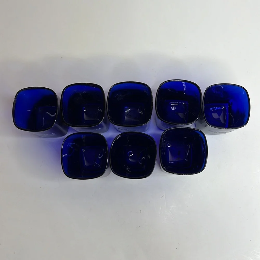 Vintage Romana Sambuca shot glass set of 8 cobalt blue square DA15